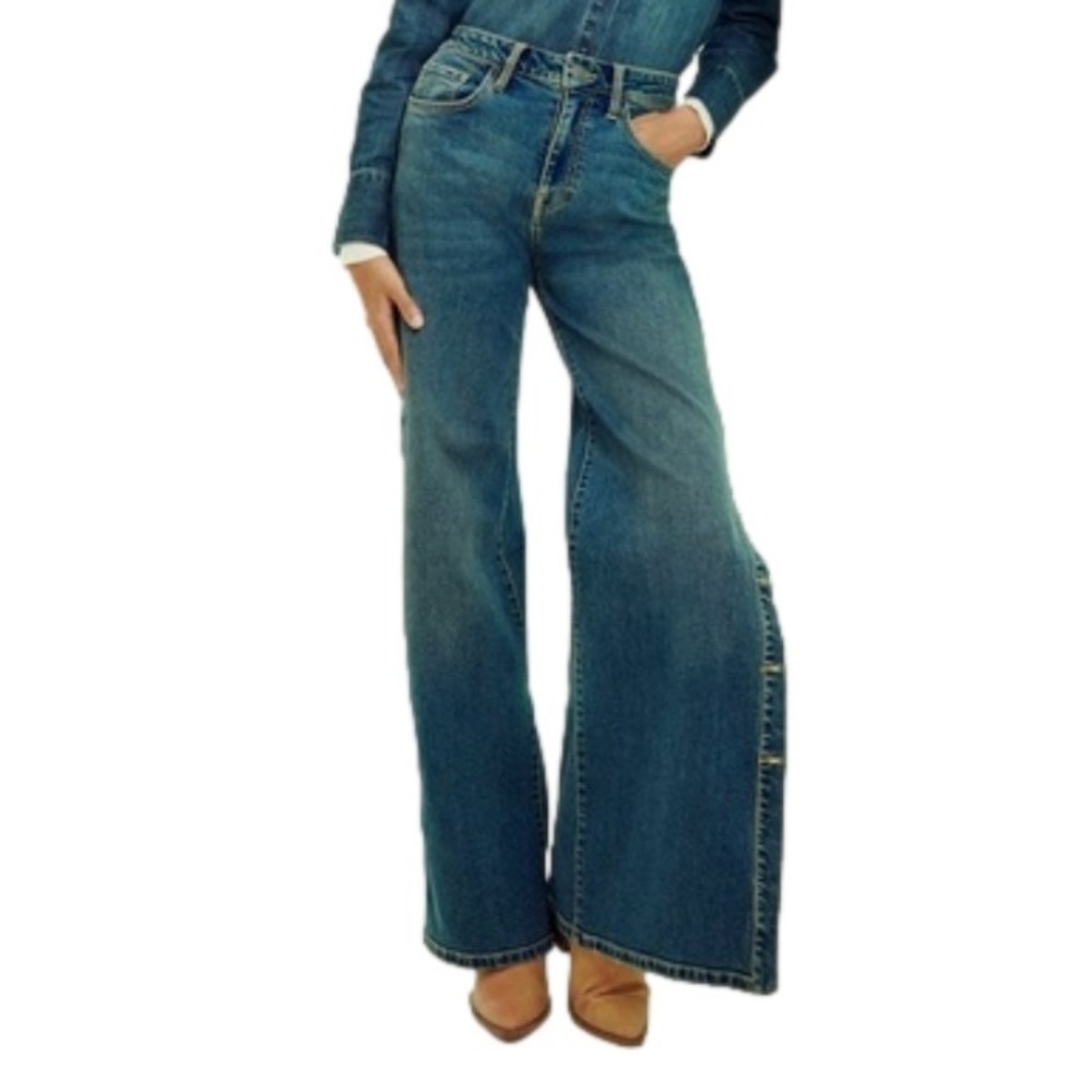 Nili LOTAN for Target High Rise Flare Wide Leg Button Side Split Jeans Size 2